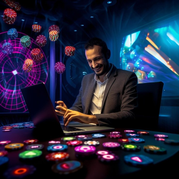 Studio siaran Live Casino profesional dengan dealer berseragam dan meja permainan lengkap